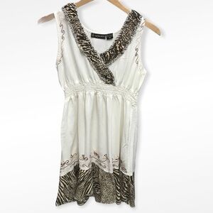 Boho Sundress by Raya Sun Medium Cream White Embroidered Rayon Cotton Dress